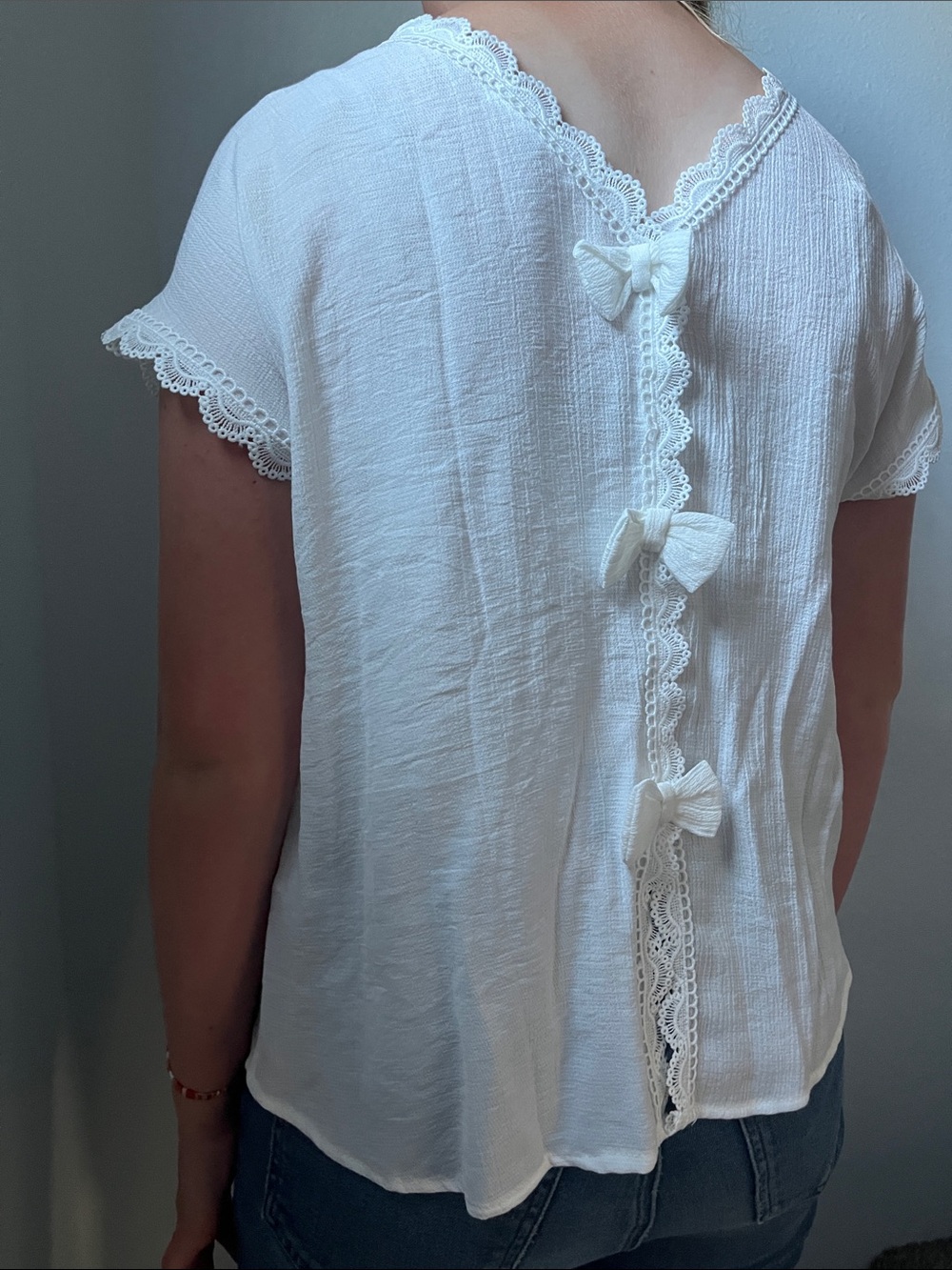 Bow Back Detail Lacy Blouse NWOT